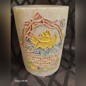 Easter pillar candle ducky in easter egg basket (020925C)